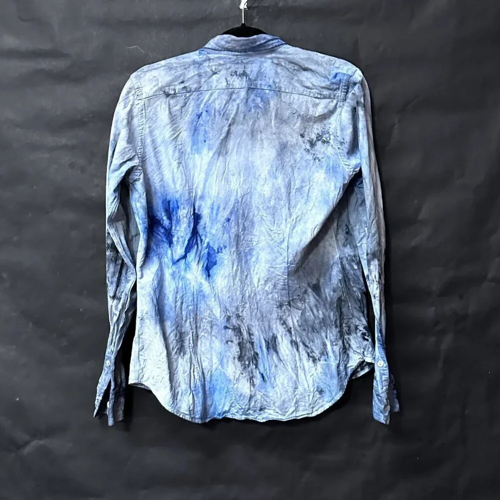 Ralph Lauren Cotton Blue Shirt Tie Dye  Casual Button Down Dress Size 16 Xl